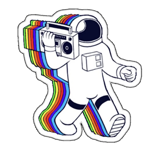 Sticker astronaut cu casetofon